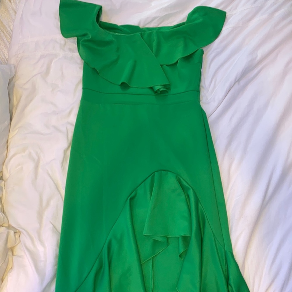 Venus high low ruffle off the shoulder dress
